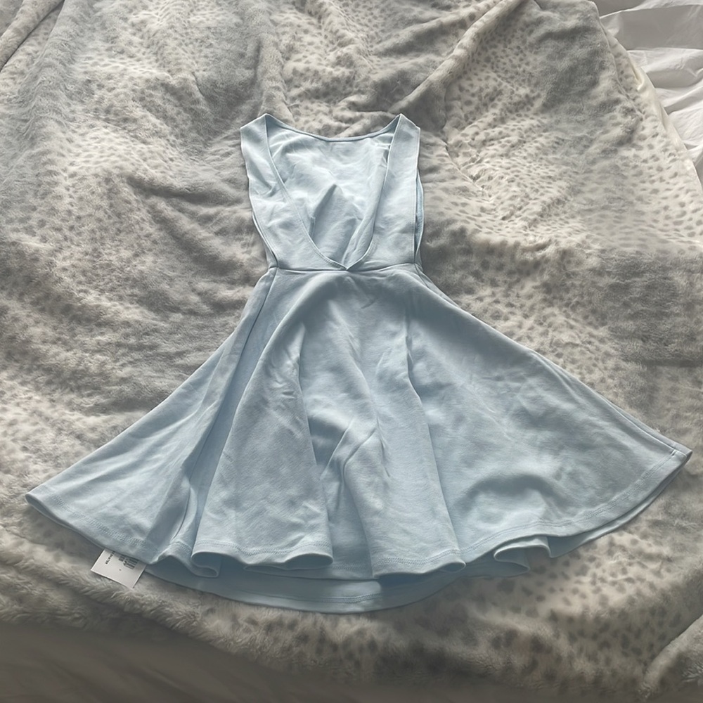American Apparel Baby Blue Ponte Backless Skater Dress XS NWT